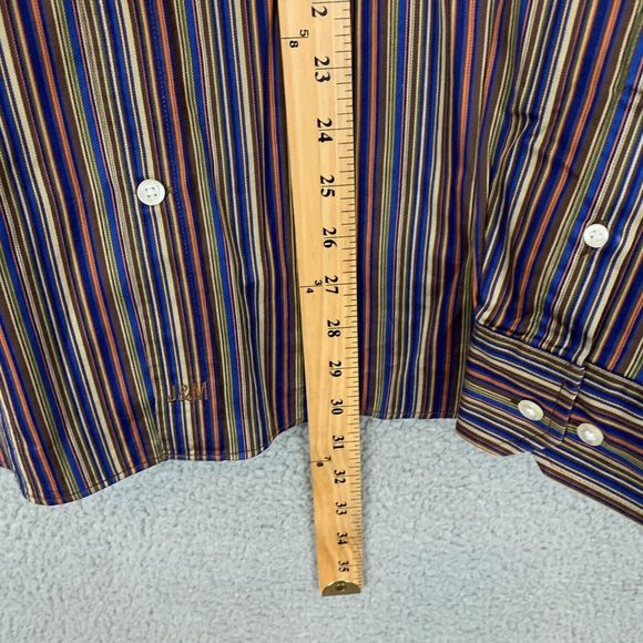 Johnston & Murphy Shirt Mens L Blue Striped Long Sleeve Button Up Tailored Fit - Picture 5 of 7